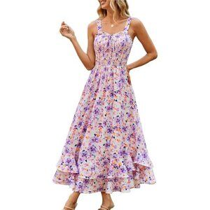Women's Summer Floral Boho Dress Square Neck 021